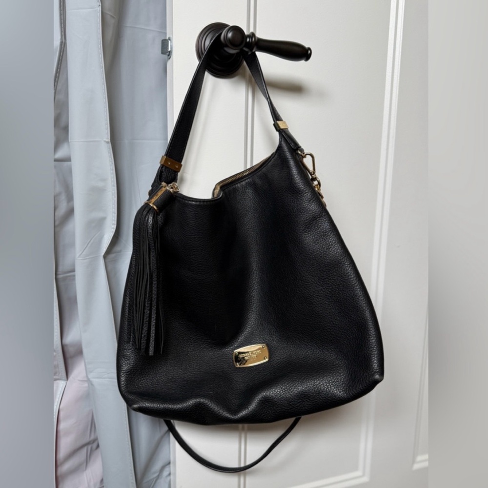 Michael Kors Black and Gold Leather Hobo Handbag